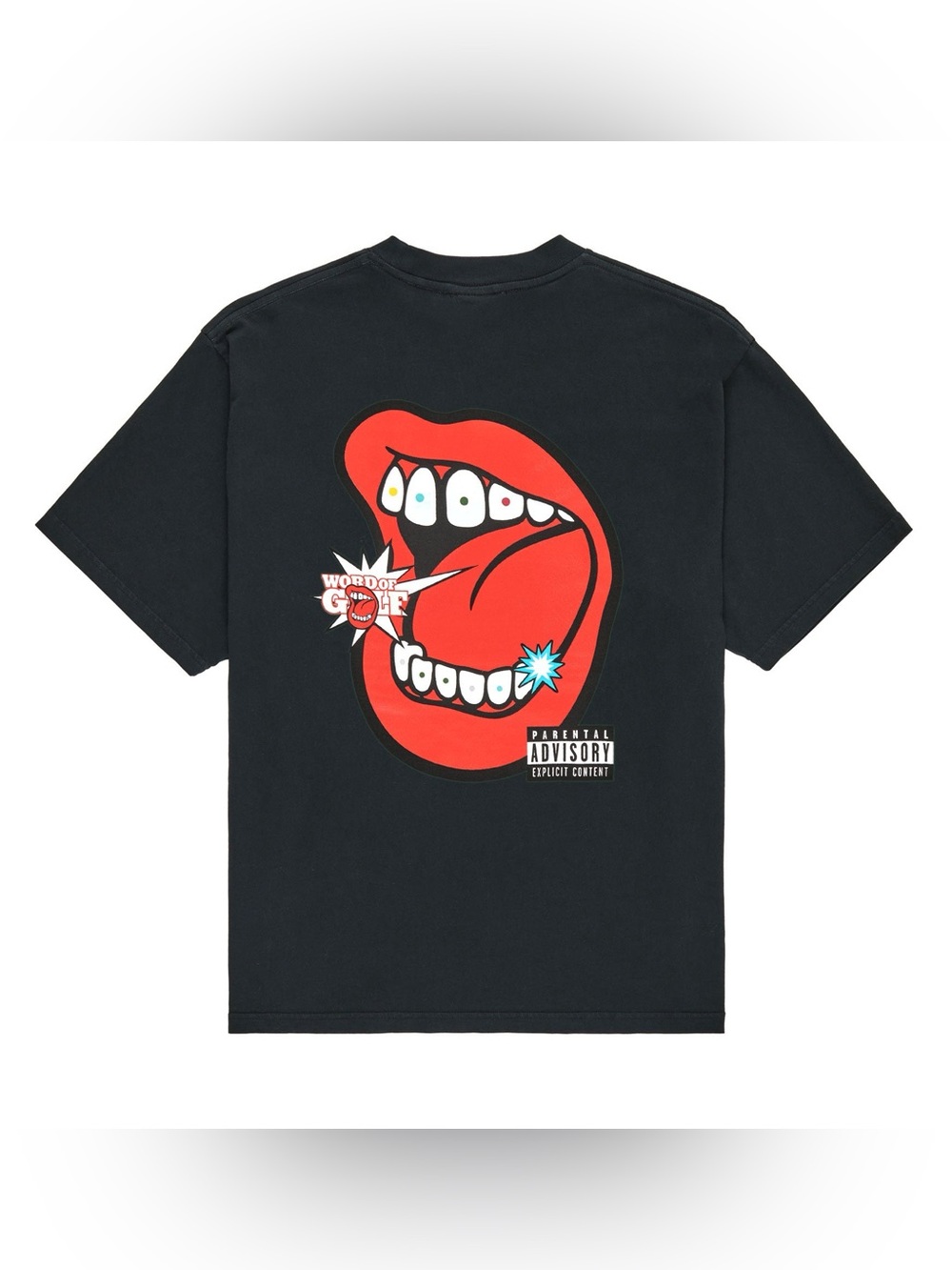 Golf Wang “Word Of Golf” Black Tee with Red Mouth Graphic and Accent Details
